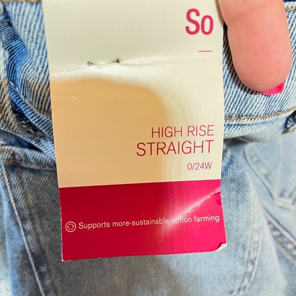 So High Rise Straight Jeans  Distressed Light Wash Size 0 - Picture 6 of 9